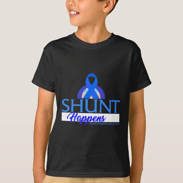 Hydrocephalus Awareness Shunt Happens Blue Ribbon  T-Shirt (Front)