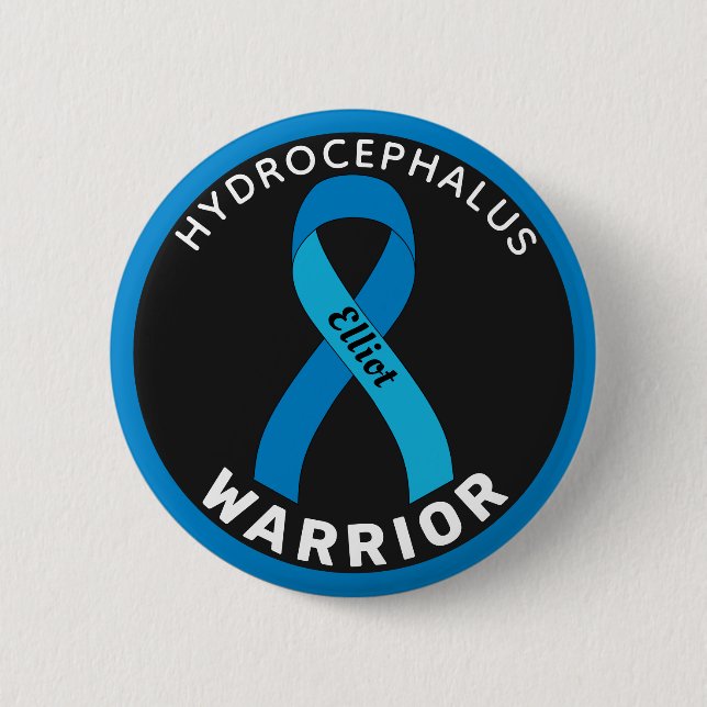 Hydrocephalus Warrior Ribbon Black Button (Front)