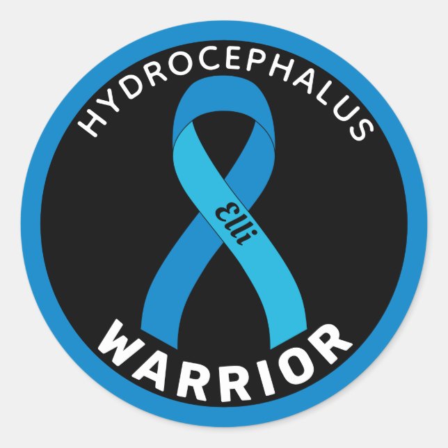Hydrocephalus Warrior Ribbon Black Round Sticker (Front)