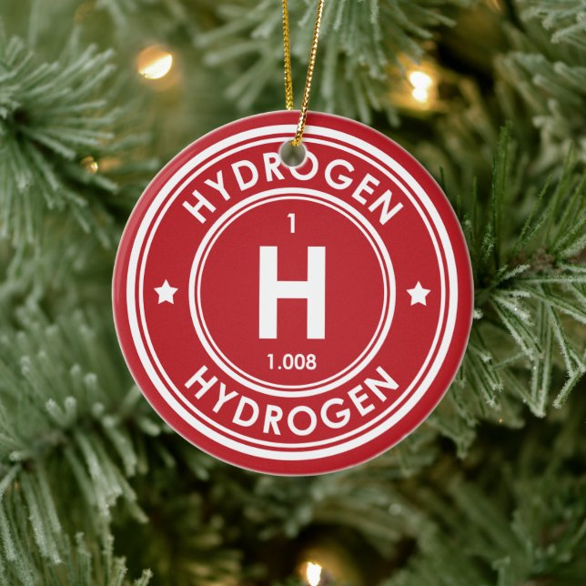 Hydrogen Element Red Ceramic Ornament (Tree)