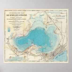 Hydrographic map Lake Mendota Poster