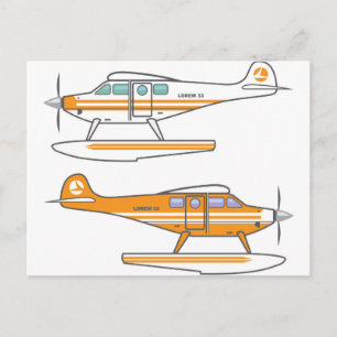 Hydroplane. Floating plane. vector Postcard