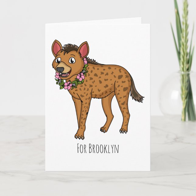 Hyena and flowers cartoon illustration card (Front)