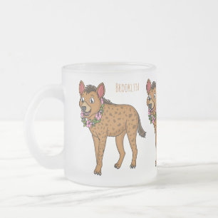 Hyena and flowers cartoon illustration frosted glass coffee mug
