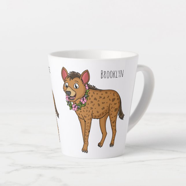Hyena and flowers cartoon illustration  latte mug (Right Angle)