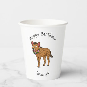 Hyena and flowers cartoon illustration  paper cups