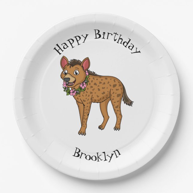 Hyena and flowers cartoon illustration paper plate (Front)