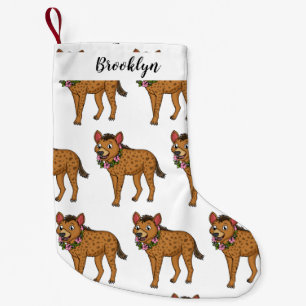 Hyena and flowers cartoon illustration small christmas stocking