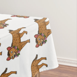 Hyena and flowers cartoon illustration tablecloth