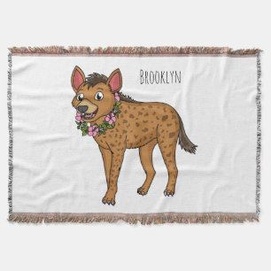 Hyena and flowers cartoon illustration throw blanket