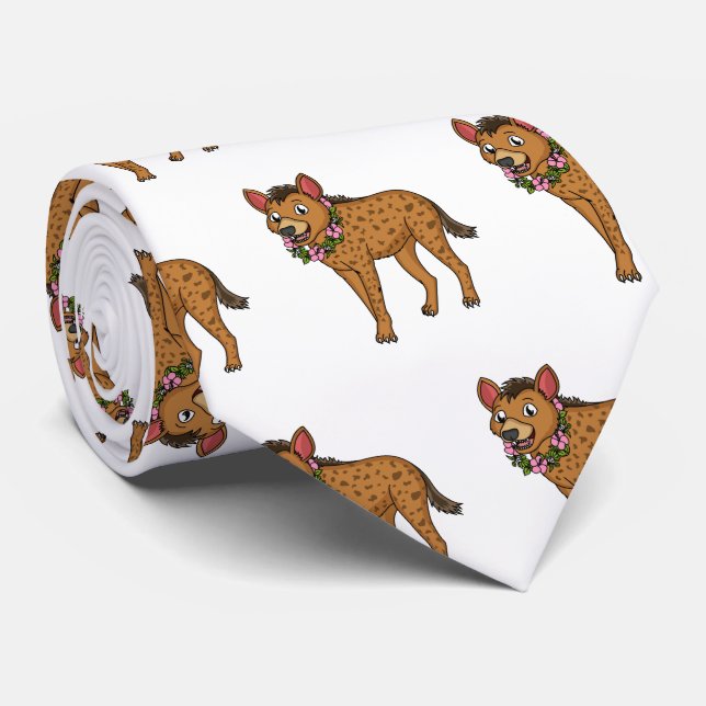Hyena and flowers cartoon illustration tie (Rolled)