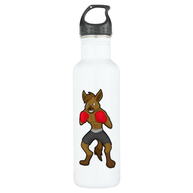 Hyena at Boxing with Boxing gloves 710 Ml Water Bottle (Front)
