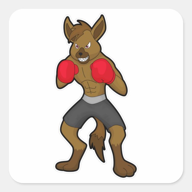 Hyena at Boxing with Boxing gloves Square Sticker (Front)