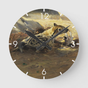 Hyena (by Wilhem Kuhnert) Round Clock