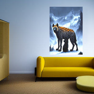 Hyena in the snowy mountain   AI Art  Poster