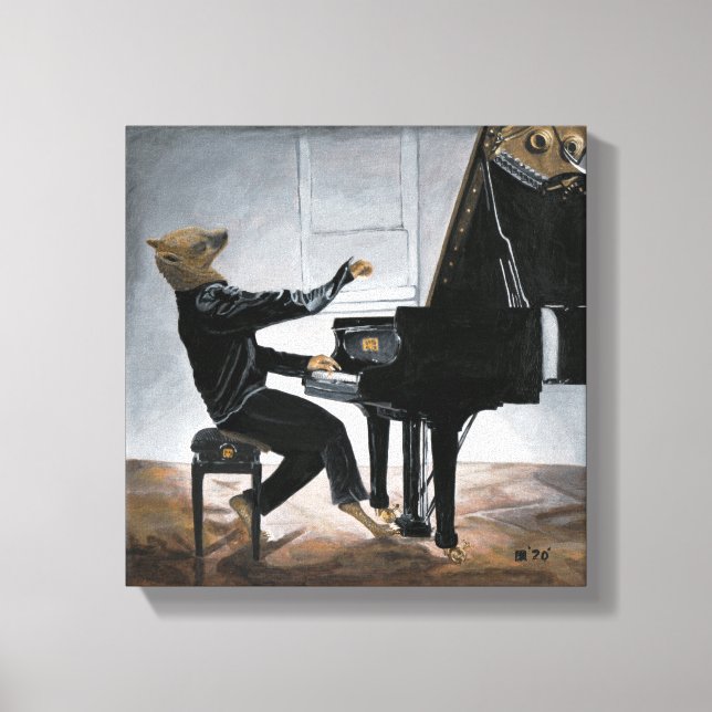 Hyena Piano Music Player Fantasy Art Canvas Print (Front)