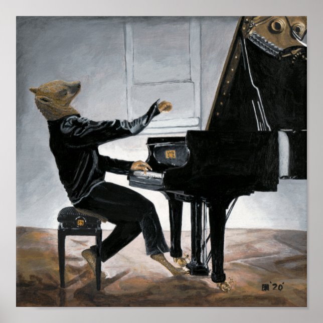 Hyena Piano Music Player Fantasy Wall Art Print (Front)