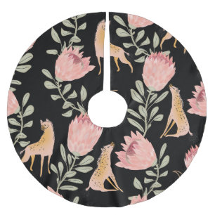 Hyena & Protea: Black Background Seamless Brushed Polyester Tree Skirt