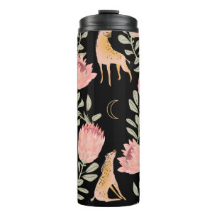 Hyena & Protea: Black Background Seamless Thermal Tumbler