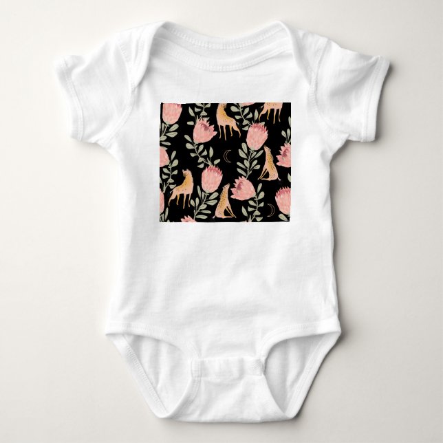 Hyena & Protea: Dark Vintage Pattern Baby Bodysuit (Front)