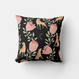 Hyena & Protea: Dark Vintage Pattern Cushion