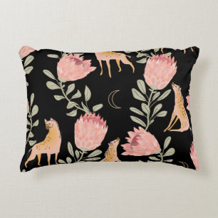 Hyena & Protea: Dark Vintage Pattern Decorative Cushion