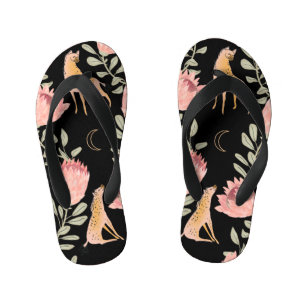 Hyena & Protea: Dark Vintage Pattern Kid's Flip Flops