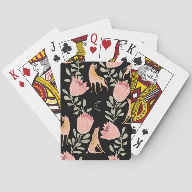 Hyena & Protea: Dark Vintage Pattern Playing Cards (Back)