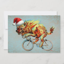 Hyena Riding A Bicycle Wearing Santa Hat