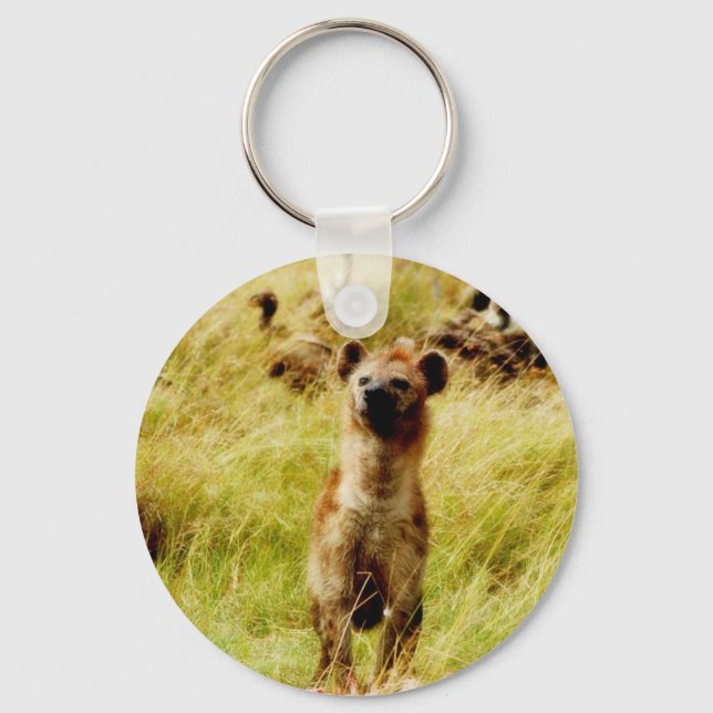 Hyena with wildebeest (gnu) keychain holder (Front)