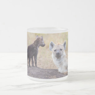 Hyena with young one frosted glass coffee mug