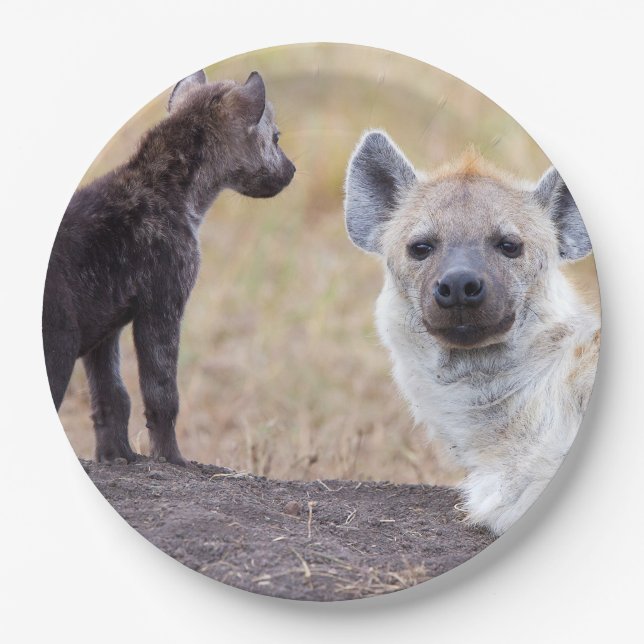 Hyena with young one paper plate (Front)