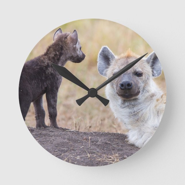 Hyena with young one round clock (Front)