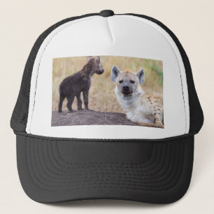 Hyena with young one trucker hat