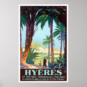 Hyeres France vintage travel Poster