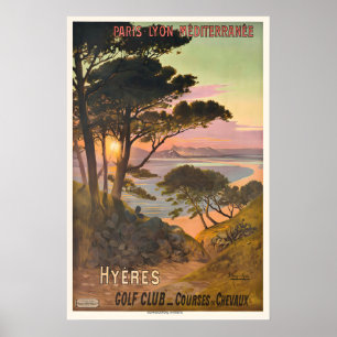 Hyeres Golf Club Horse Races PLM Vintage Travel Poster