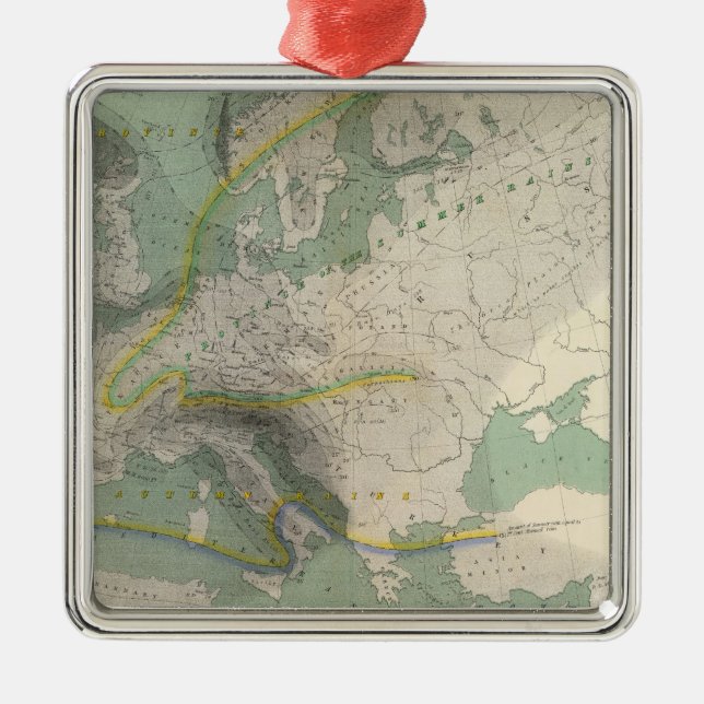 Hyetographic map Europe Metal Tree Decoration (Front)