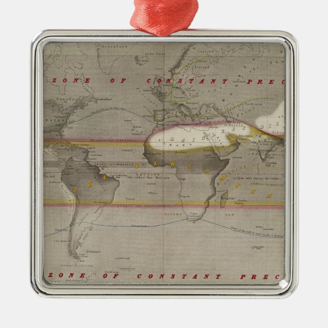 Hyetographic rain map metal tree decoration (Front)