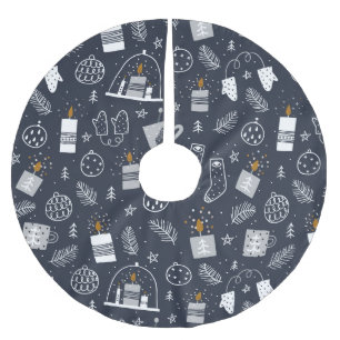 Hygee dark blue white cosy candles mittens gifts brushed polyester tree skirt