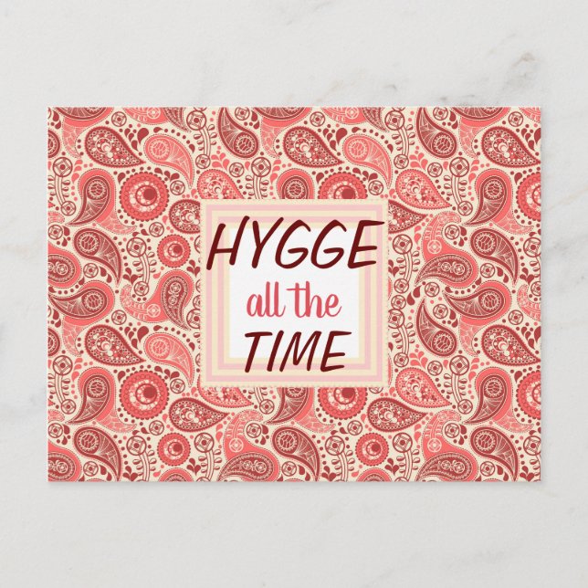 HYGGE all the Time Cosy Pink Paisley Postcard (Front)