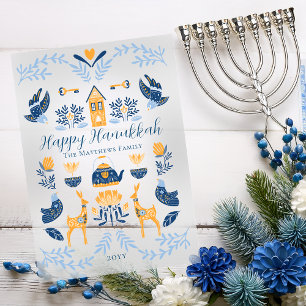 Hygge Blue   Yellow Unique Happy Hanukkah Acrylic Invitations