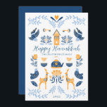 Hygge Blue | Yellow Unique Happy Hanukkah Holiday Card<br><div class="desc">Perfect for your winter holiday greetings,  this unique "Happy Hanukkah" editable design features an array of hygge style graphics arranged into a unique pattern that is cosy and cheerful.  Composite design by Holiday Hearts Designs.</div>