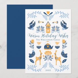 Hygge Blue   Yellow Unique Warm Holiday Wishes  Card