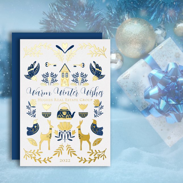 Hygge Blue | Yellow Unique Warm Winter Wishes  Foil Holiday Card (Creator Uploaded)