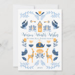 Hygge Blue | Yellow Unique Warm Winter Wishes Holiday Card<br><div class="desc">Perfect for your corporate or small business winter holiday greetings,  this unique "Warm Winter Wishes" editable design features an array of hygge style graphics arranged into a unique pattern that is cosy and cheerful.  Composite design by Holiday Hearts Designs.</div>