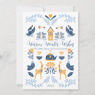 Hygge Blue   Yellow Unique Warm Winter Wishes Holiday Card