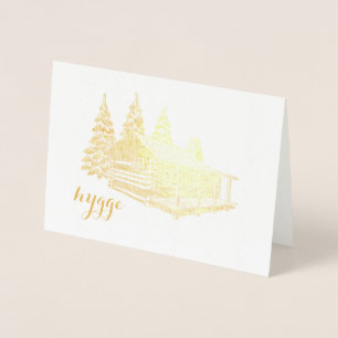 hygge cabin in the woods gold foil card
