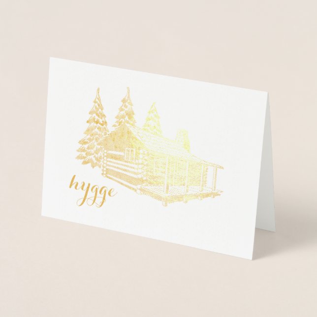 hygge cabin in the woods gold foil card (Front)