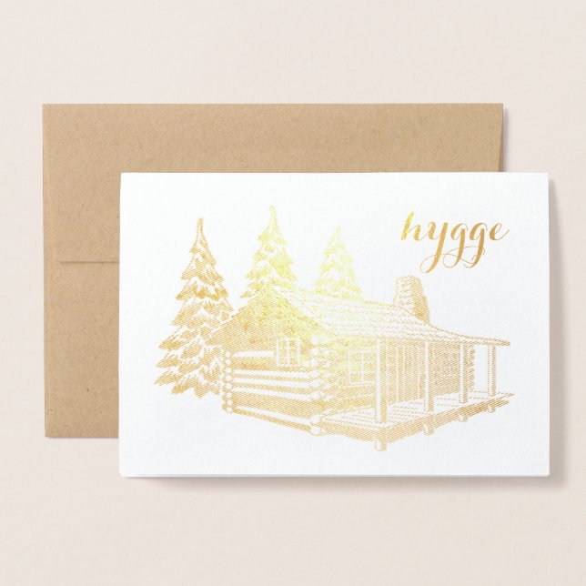 hygge cabin in the woods gold foil foil card (Front With Envelope)