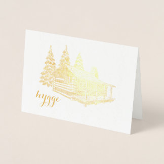hygge cabin in the woods gold foil foil card